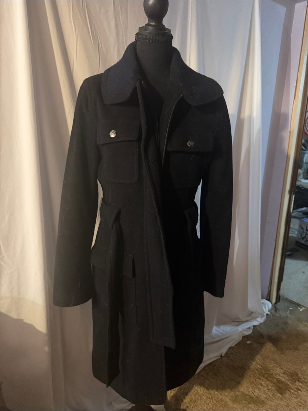 Apt. 9 Black Longline Trench Coat with Flap Pockets
